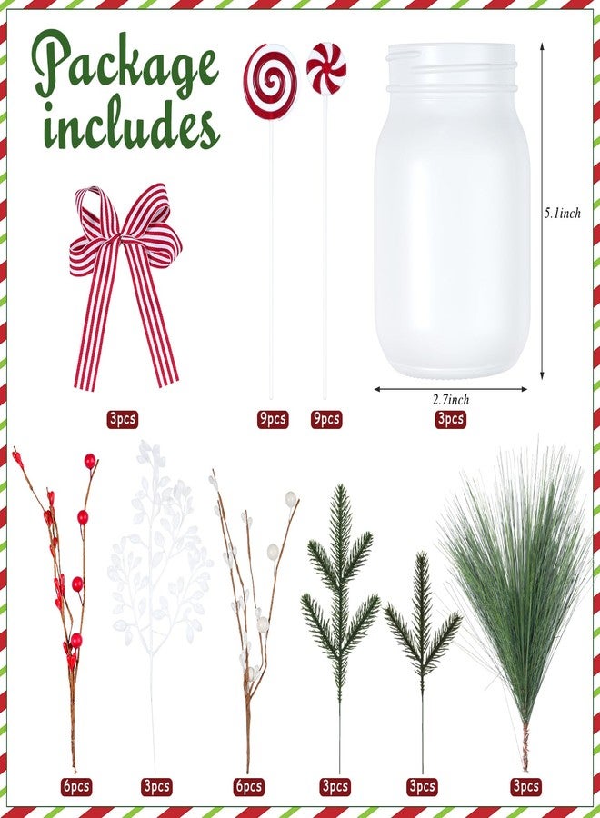 Pascliyna 3 Christmas Mason Jars Decorations, Red Berry Candy Mason Jar Christmas Centerpieces for Tables, Holiday Mason Jar Decor for Dining Coffee Table Xmas Winter Holiday New Year Home Ornament - Image 3